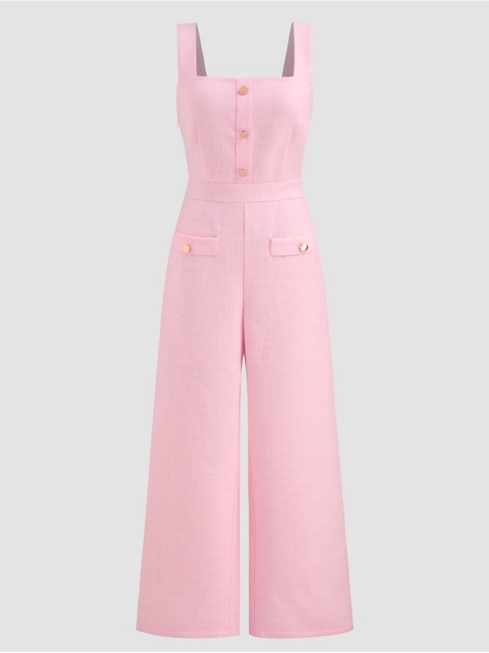 Cider Blush Pink Square-Neck Wide-Leg Jumpsuit with Gold Buttons